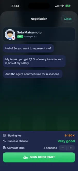 Negotiation chat with a club about salary and contract length